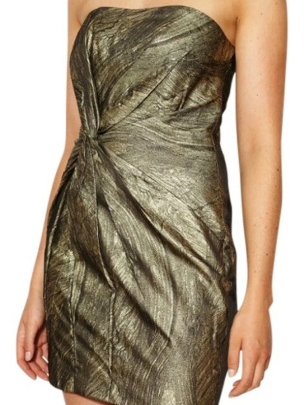Haute Hippie Metallic Gold & Black Twist Front Strapless Mini Dress Small - Picture 4 of 16